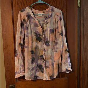 Zac & Rachel Purple and Orange Button-Up Blouse